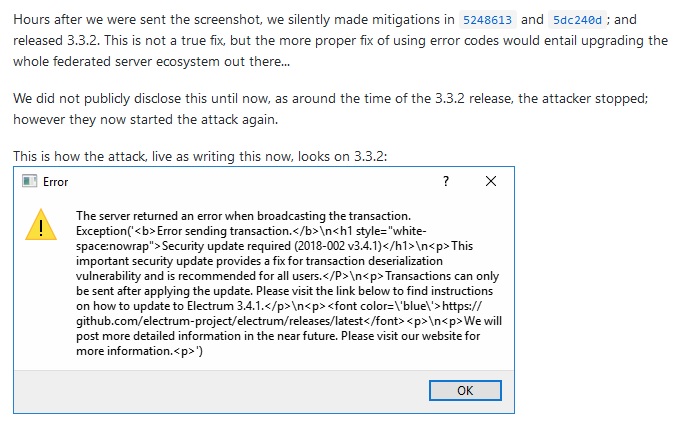 Electrum Bitcoin Wallet Error Message - Fake Update