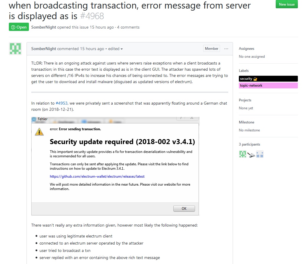 Electrum Bitcoin Wallet Phishing Attack