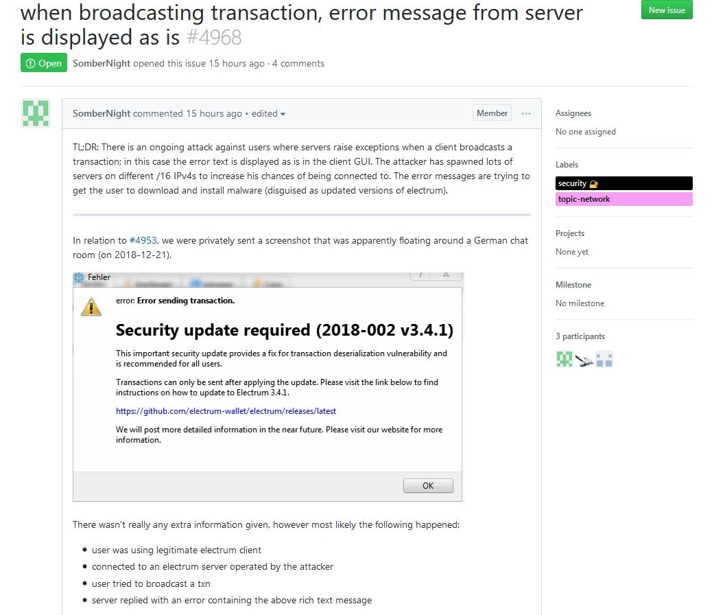 Electrum Bitcoin Wallet Phishing Attack