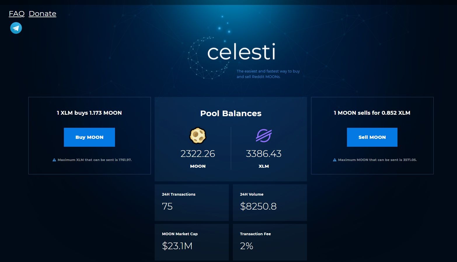 Celesti.trade to buy and sell Reddit MOONs