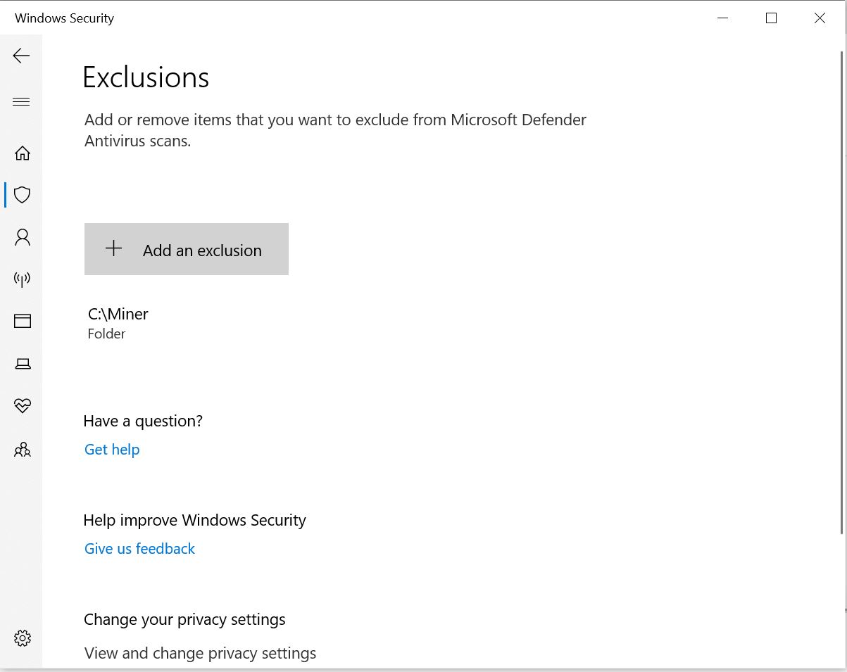 windows security exclusion 