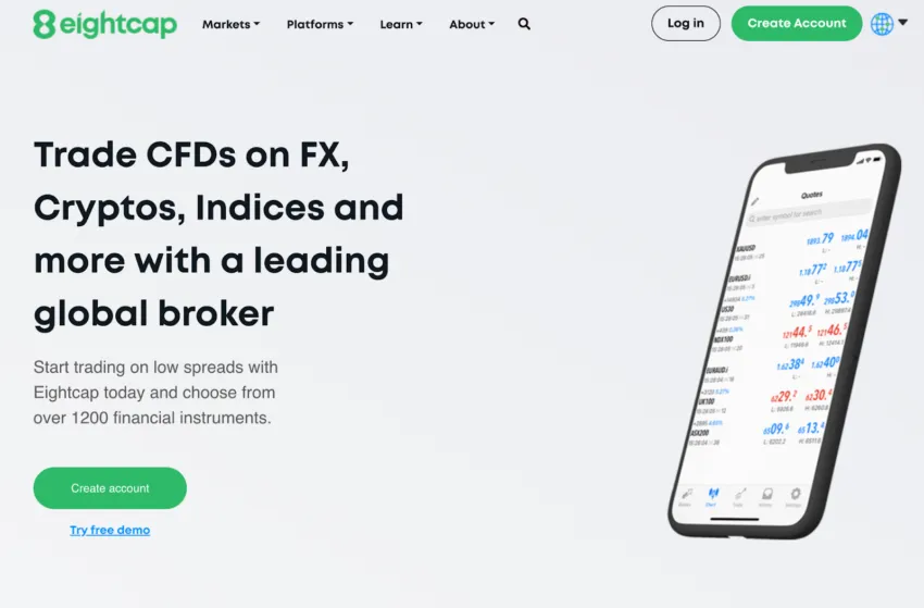 Eightcap homepage