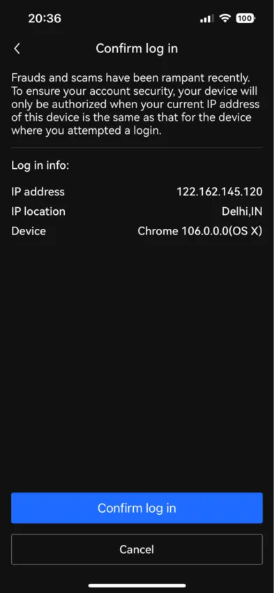 confirm log in