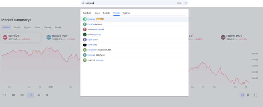 TradingView connected with Eightcap
