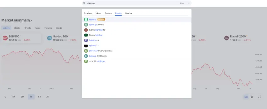 TradingView connected with Eightcap