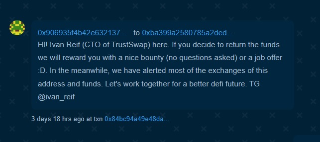 TrustSwap CTO's message to the white hat hacker