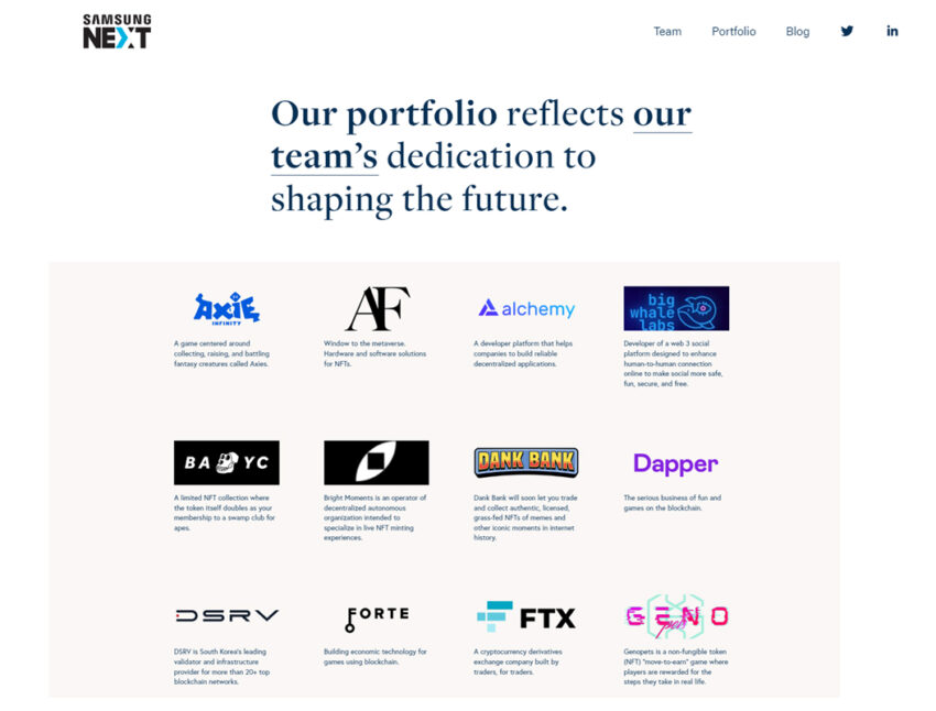 Samsung Next's portfolio snapshot: Samsung Next
