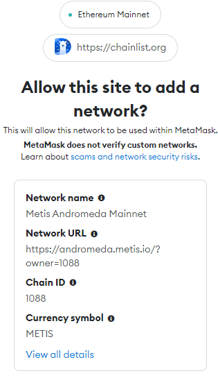 How to Add The Metis Andromeda Network(MetisDAO) to Metamask?