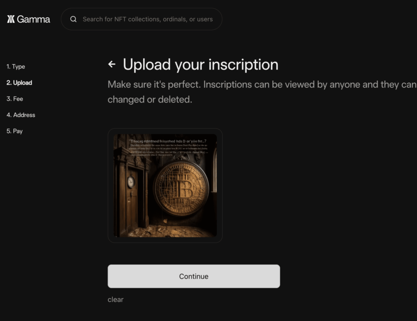 Gamma interface for uploading images and text: Gamma