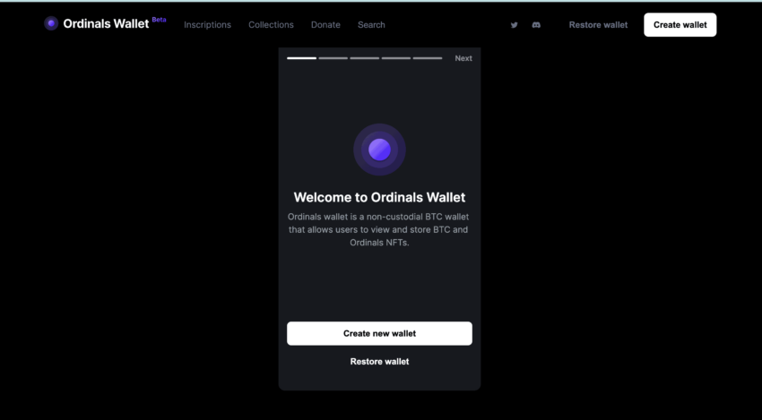 Ordinals Wallet Setup: Ordinals Wallet