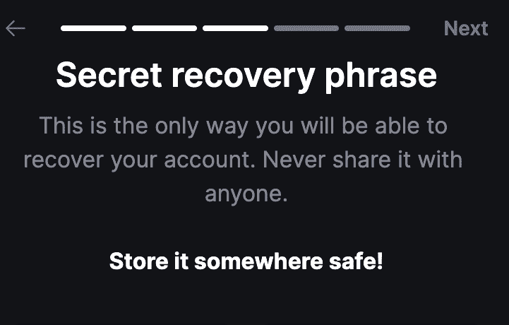 Recovery phrase setup: Ordinals Wallet