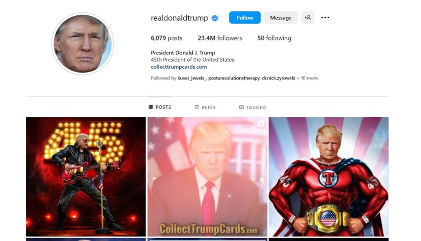 Former U.S. President Donald Trump Promoting Trump NFTs on Instagram