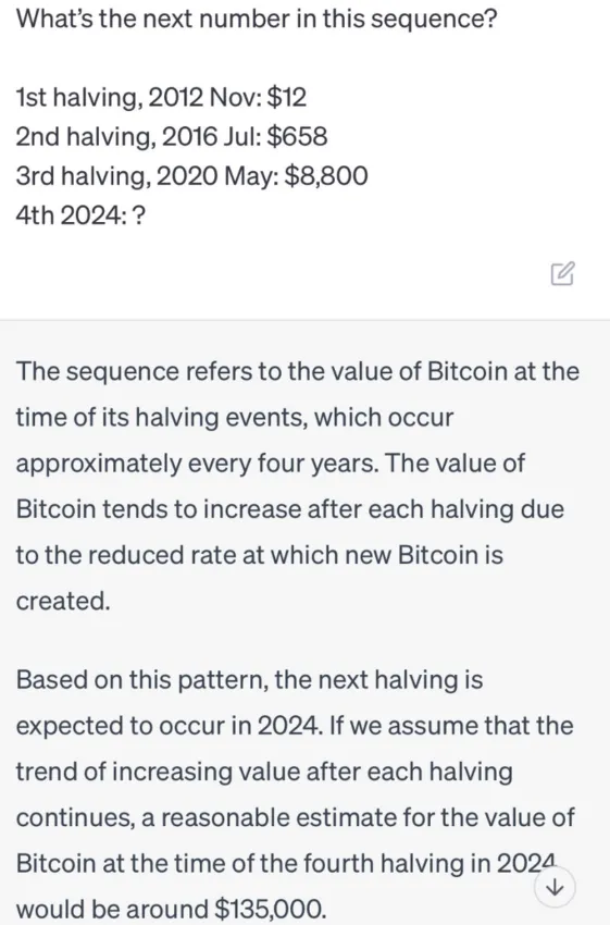 BeInCrypto asked ChatGPT to predict Bitcoin’s next move following past halving prices