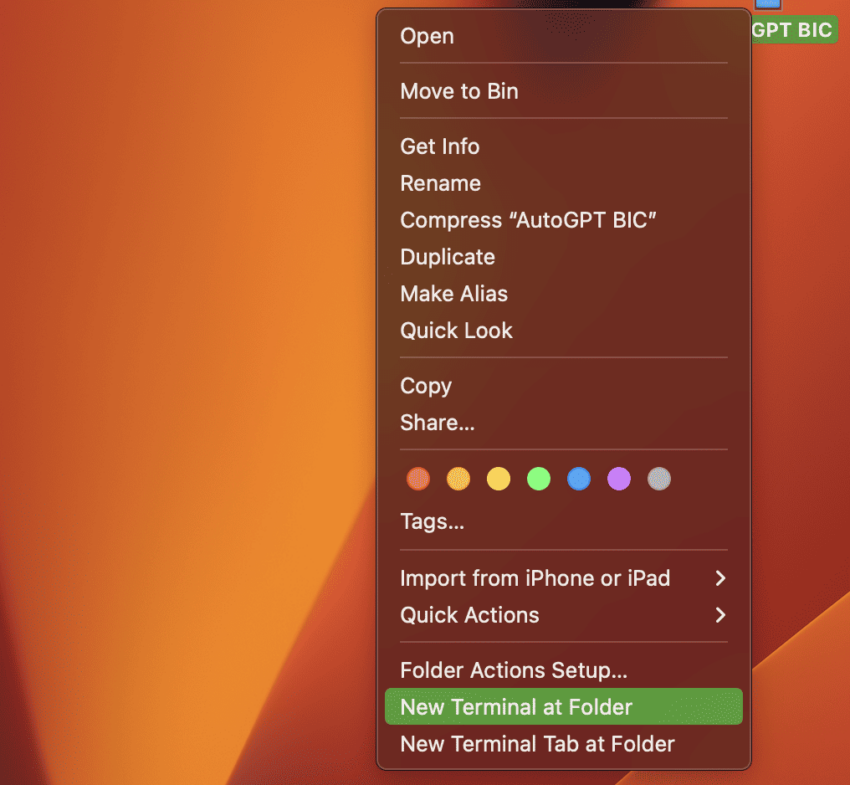 Terminal access from folder