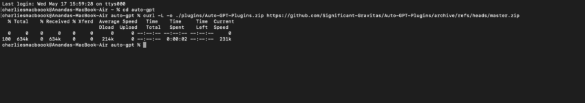 AutoGPT plugin download using Terminal