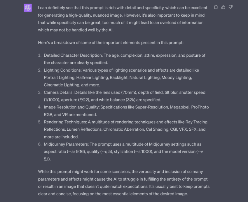 Midjourney prompt dissection by ChatGPT
