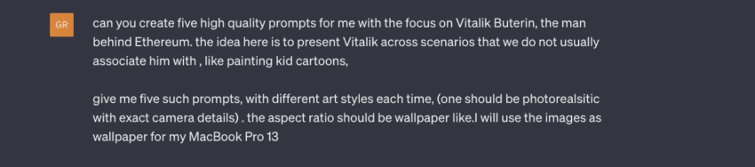 Midjourney prompt with Vitalik as the focus