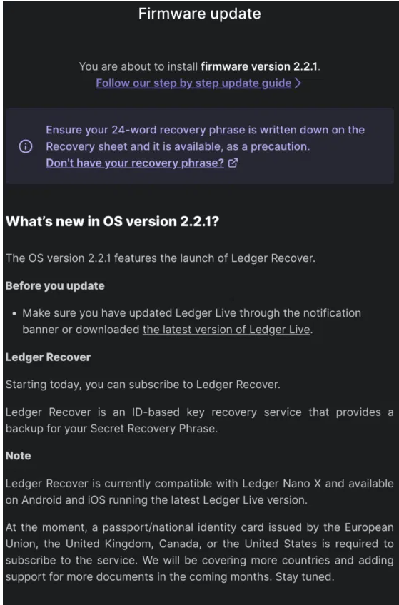 Ledger Firmware Update Notes: Ledger