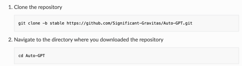 How to install Auto-GPT and cloning command: GitHub