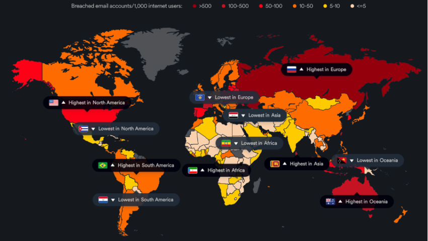 Global data breach heat map Source: Surfshark