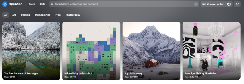 OpenSea Landing Page Featuring NFTs for Sale | OpenSea