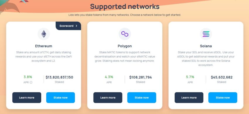 Supported networks: Lido