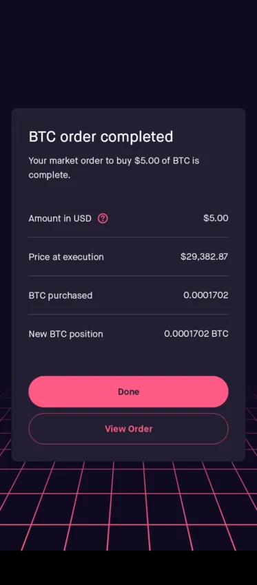 BTC order completed