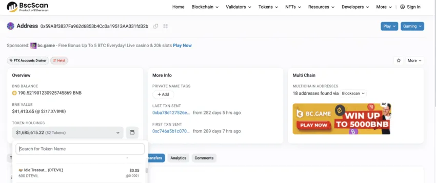 BscScan wallet monitoring