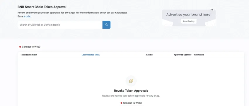 Token approvals: BscScan
