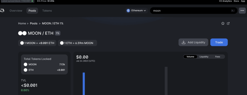 MOON liquidity pools to earn tokens: Uniswap