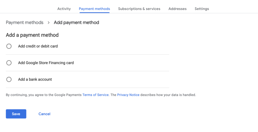 manage payment methods