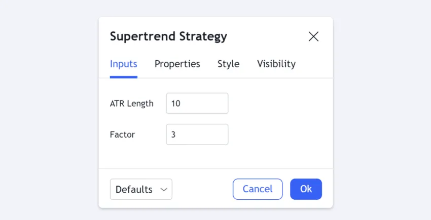 Supertrend indicator settings: TradingView