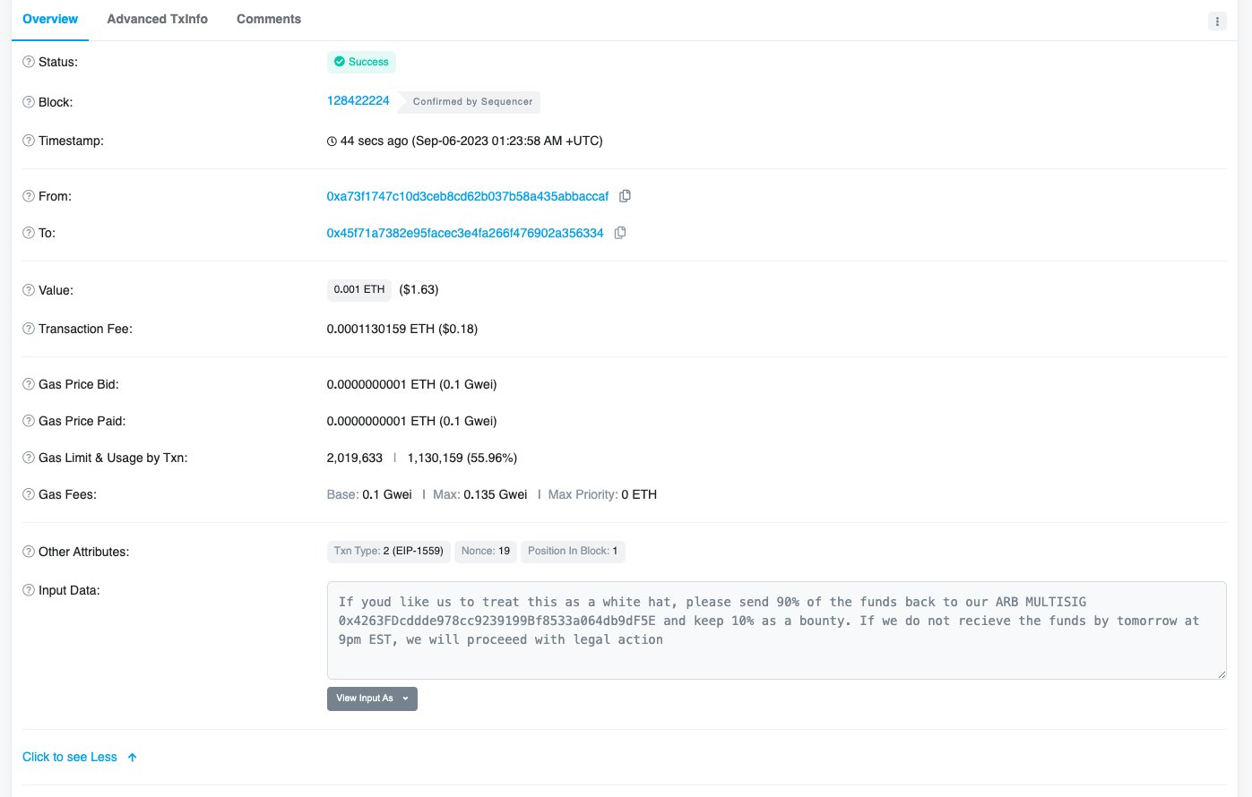 Screenshot from GMBL Computer bounty message following exploit. Source X/@gmblcomputer