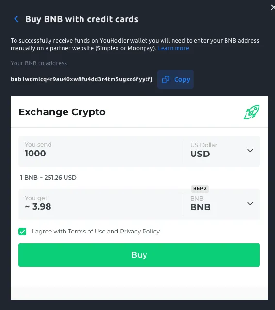 Sign up page YouHodler crypto buy new account