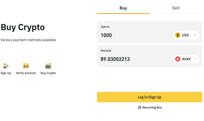 buy crypto AVAX Avalanche Binance