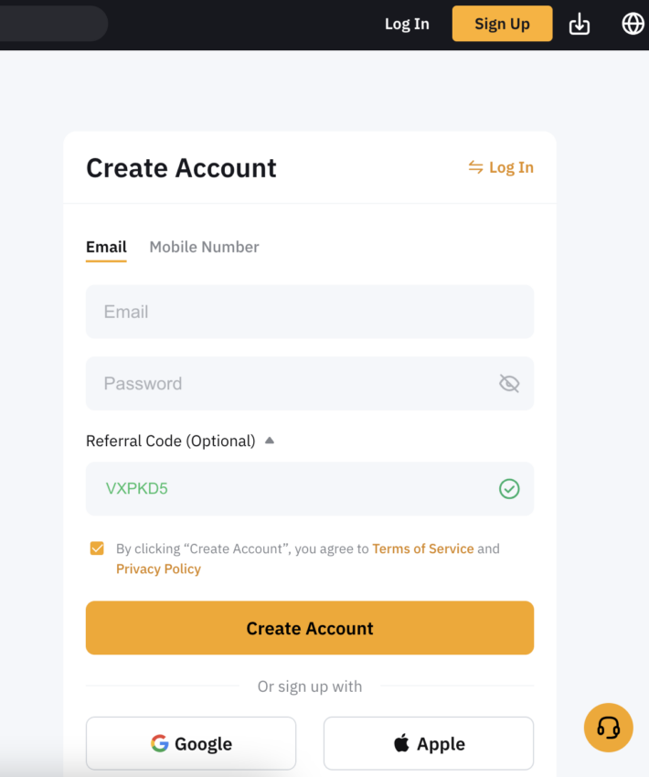 Create account sign up page bybit