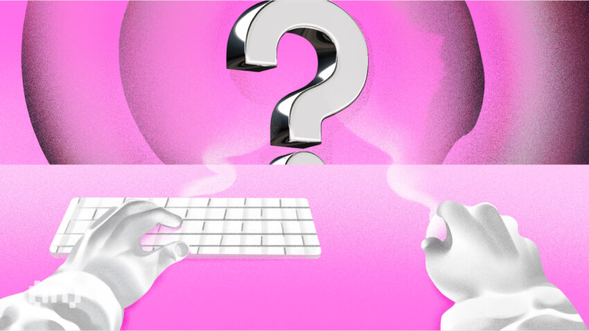 burnout confused desk keyboard unmaware pink background question mark 