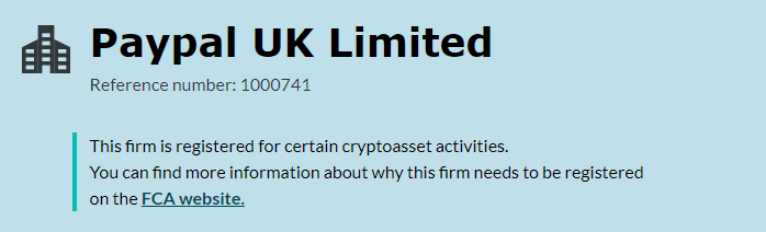 PayPal UK Krypto registriert 