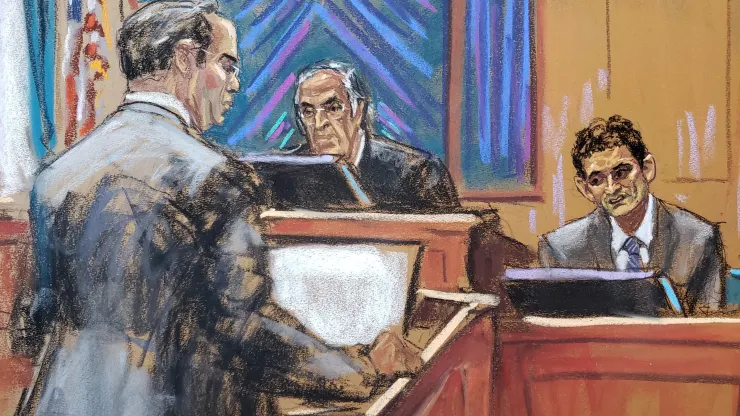 Potret Sam Bankman-Fried saat ditanyai oleh kuasa hukumnya, Mark Cohen, di Pengadilan Federal New York, Amerika Serikat (31 Oktober 2023) | Sumber: Jane Rosenberg, Reuters