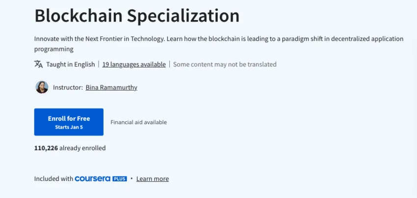 Blockchain Developer Course: Coursera