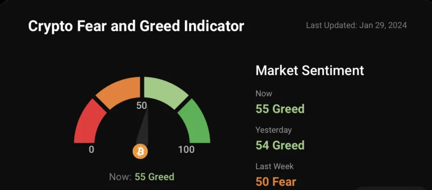 Crypto Fear and Greed Indicator. Source: Coinstats