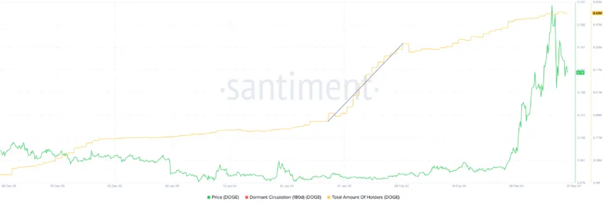 DOGE price and number of holders.