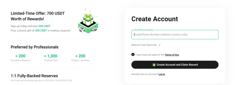 Account sign up page