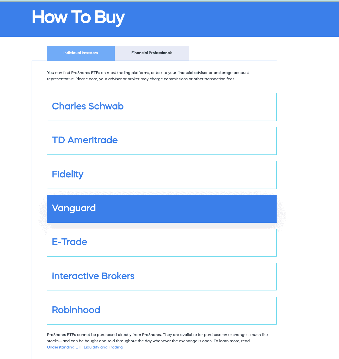 List of brokers offering ProShares ETH ETF: ProShares