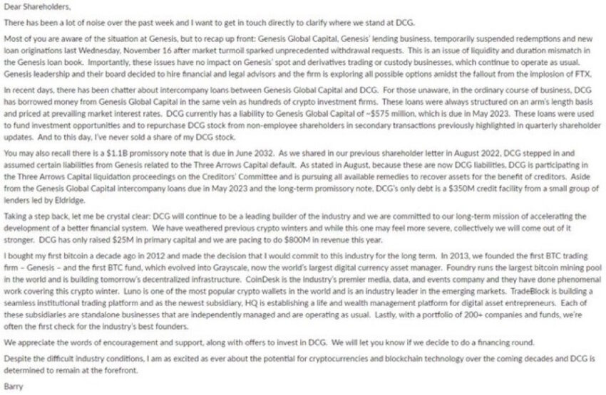 digital currency group downfall shareholder letter
