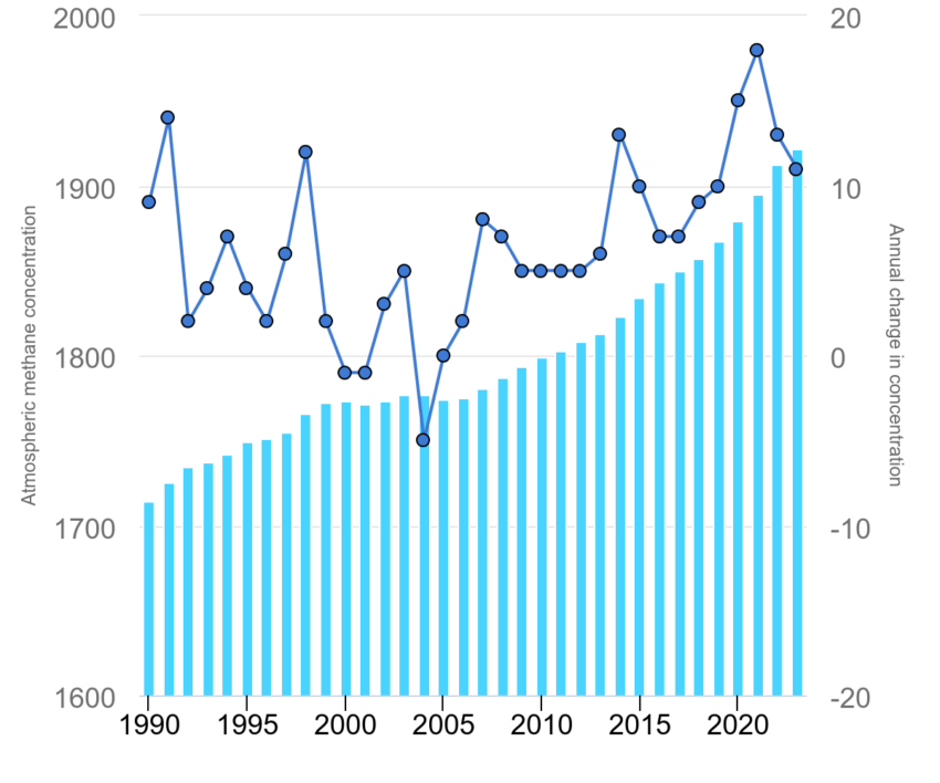 Cambio anual en la concentración de metano