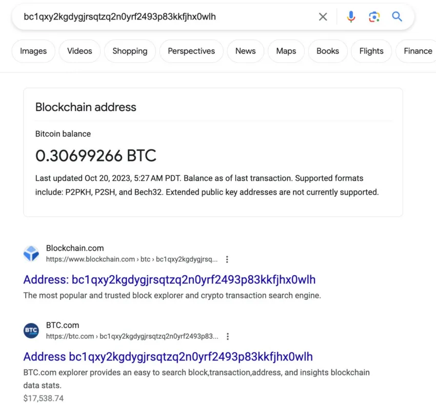Google Search for Bitcoin Address