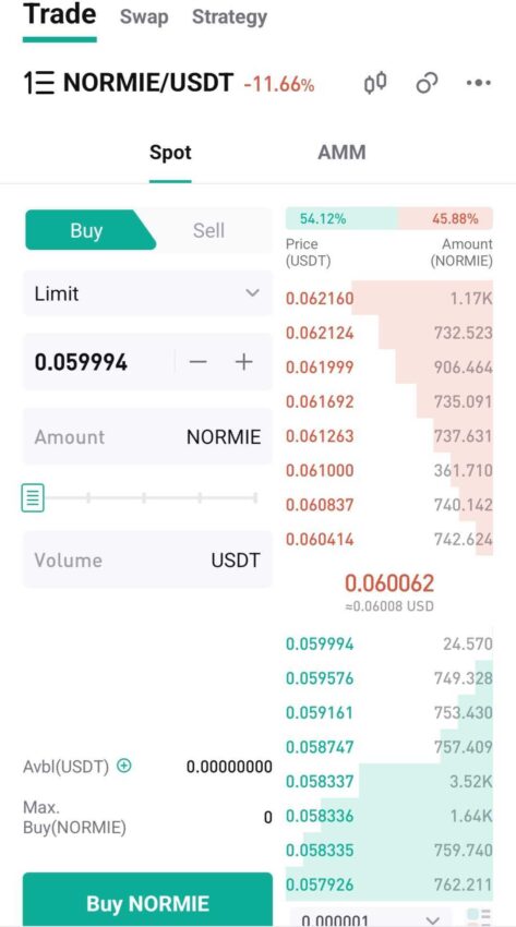Buy page: CoinEx