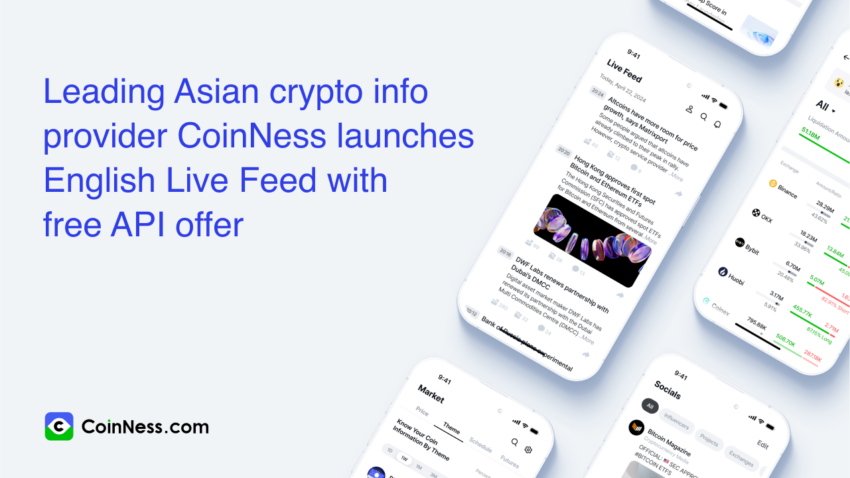 Leading Asian Crypto Info Provider Coinness Launches English Live Feed With Free API Offer