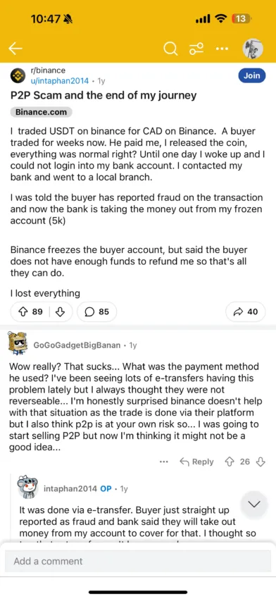 Binance P2P scam